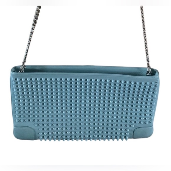 Auth CHRISTIAN LOUBOUTIN Purse LOUBIPOSH Spiked Crossbody Shoulder Bag Blue - Picture 13 of 13